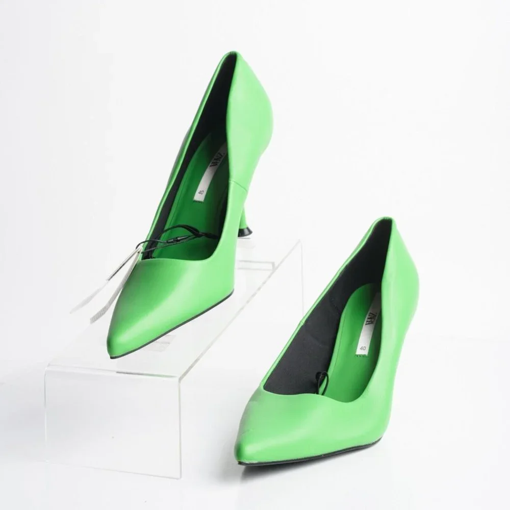 Zara Womens Green Faux Leather Heels Pumps Court Shoes US 9 EU 40 3210/811 NWT